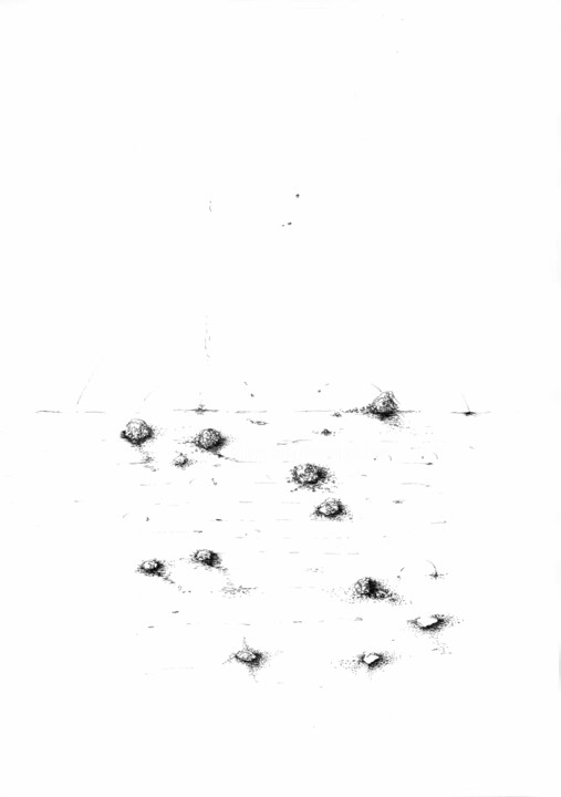 Dessin intitulée "Les miettes du sand…" par Benoît Gauthier, Œuvre d'art originale, Encre