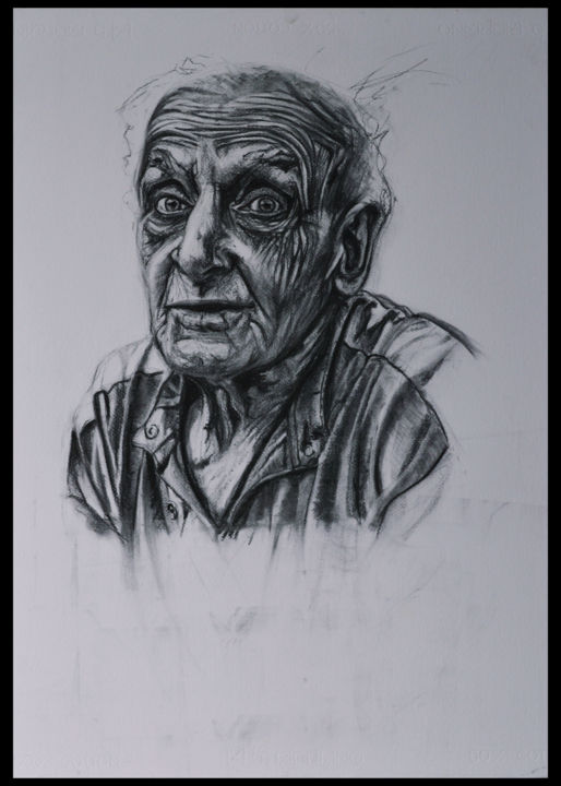 Drawing titled "Etude d'un portrait" by Benoit Gillet, Original Artwork, Charcoal