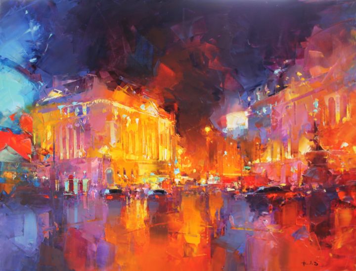 Peinture intitulée "Nuit sur Piccadilly…" par Benoit Havard, Œuvre d'art originale