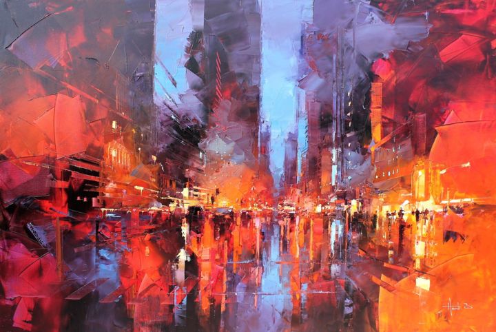 Painting titled "N.Y Dans les feux d…" by Benoit Havard, Original Artwork