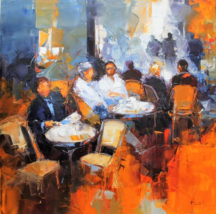 Painting titled "La terrasse de café" by Benoit Havard, Original Artwork