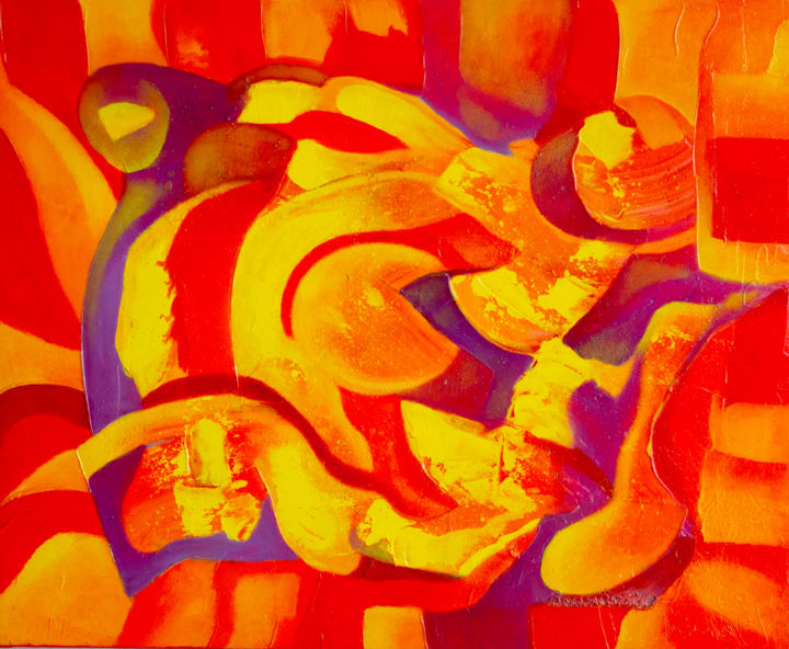 Peinture intitulée "rouges en feu" par Benoit Noel, Œuvre d'art originale, Huile Monté sur Châssis en bois