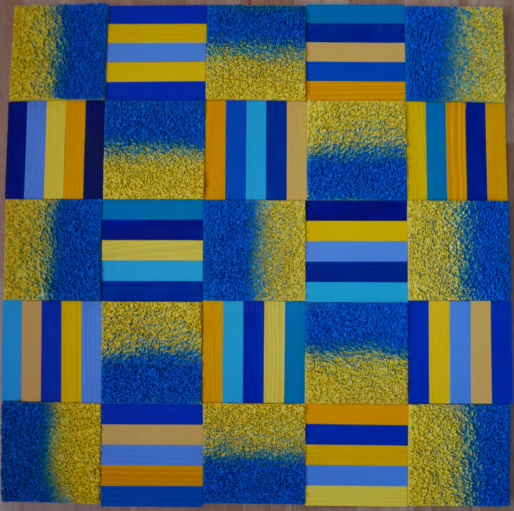 Malerei mit dem Titel "Bleu et Jaune 2" von Benoît Prieur, Original-Kunstwerk, Acryl