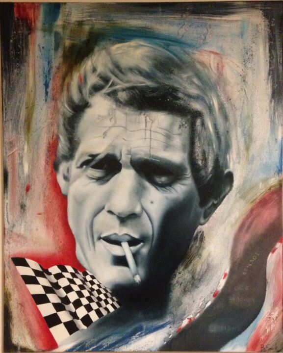 Painting titled "Steve Mc Queen Pop…" by Benoît Saule, Original Artwork, Oil Mounted on Wood Stretcher frame