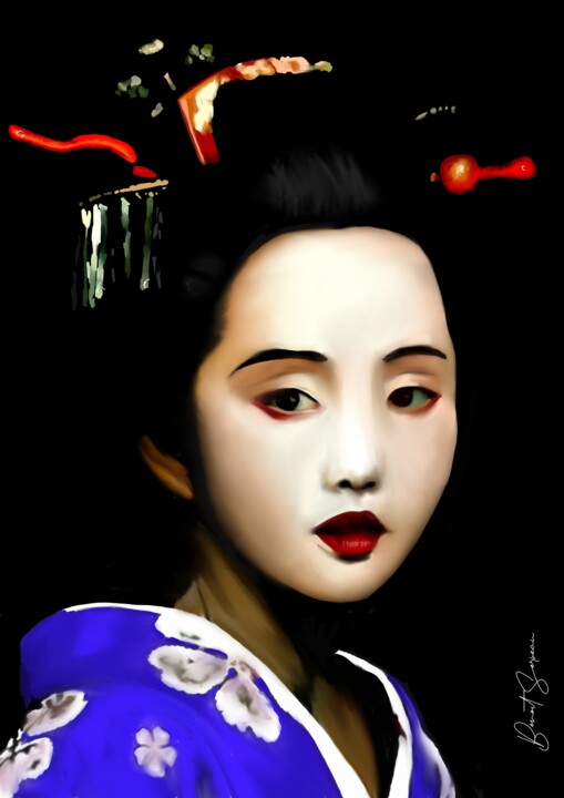 Digitale Kunst getiteld "Geisha" door Benoit Serveau, Origineel Kunstwerk, Digitaal Schilderwerk