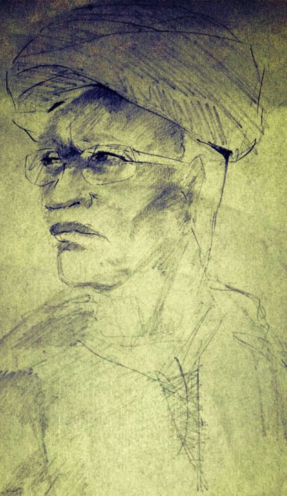 Drawing titled "L'homme au turban" by Benrahmoun Ahmed Chawki, Original Artwork