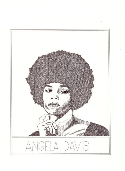 Dessin intitulée "Angela Davis" par Ben, Œuvre d'art originale, Encre