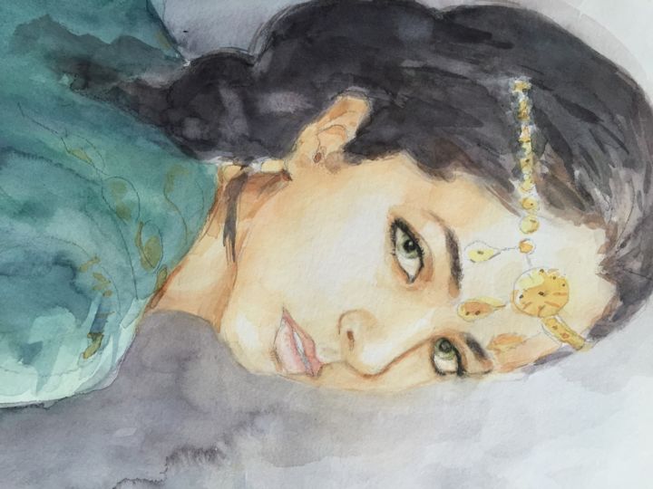 Peinture intitulée "Femme au bijoux" par Hacene Bensaad, Œuvre d'art originale, Aquarelle