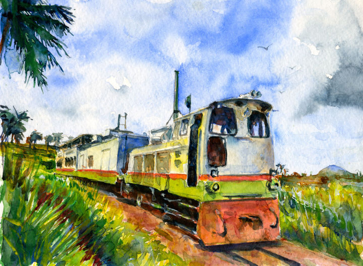 Картина под названием "Sugar Train St Kitts" - Life Portraits, Подлинное произведение искусства, Масло