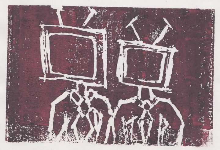 Gravures & estampes intitulée "Turn on the news (1…" par Bent, Œuvre d'art originale, Linogravures