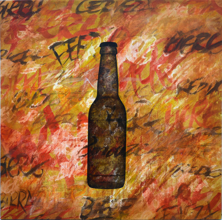 Peinture intitulée "Beer bottle 2" par Béopé, Œuvre d'art originale, Pigments Monté sur Panneau de bois