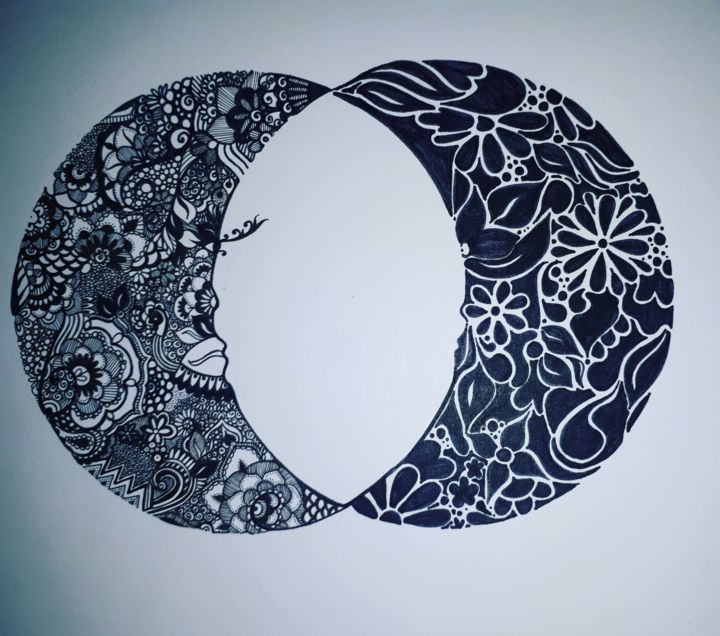 Рисунок под названием "Double lune" - Flora Berdot, Подлинное произведение искусства