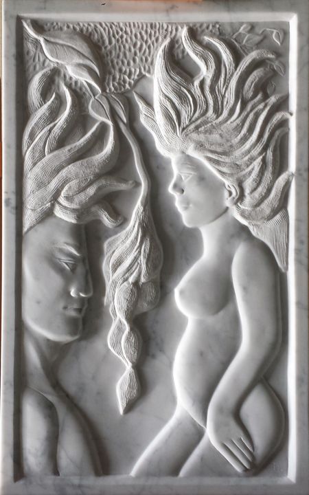 Sculpture titled "Stormy weather" by Berendina De Ruiter, Original Artwork, Stone