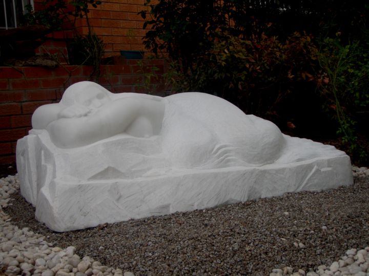 Sculpture titled "Large reclining fig…" by Berendina De Ruiter, Original Artwork, Stone