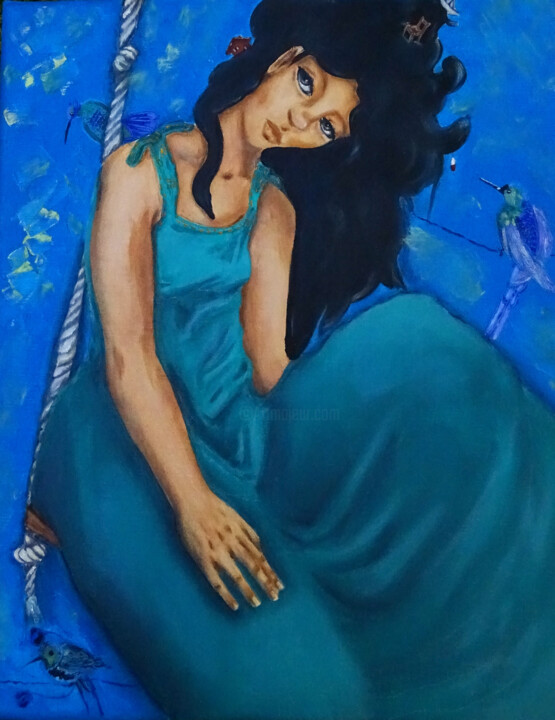 Peinture intitulée "La jeune fille à la…" par Bérengère Balsamo, Œuvre d'art originale, Huile