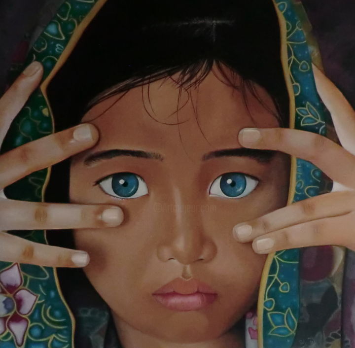 Peinture intitulée "petite fille" par B.B., Œuvre d'art originale, Huile
