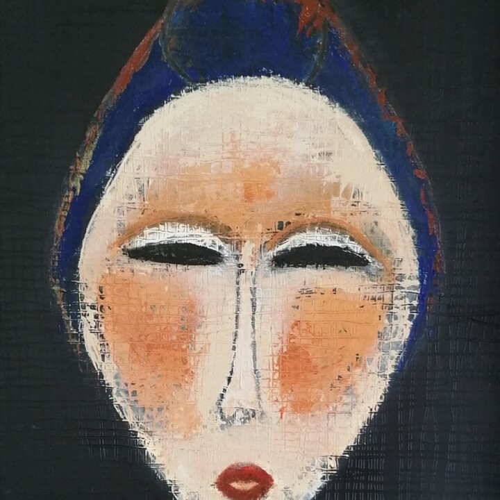 Peinture intitulée "Masque coiffe bleue" par Bérengère Bloch Lansac, Œuvre d'art originale, Acrylique