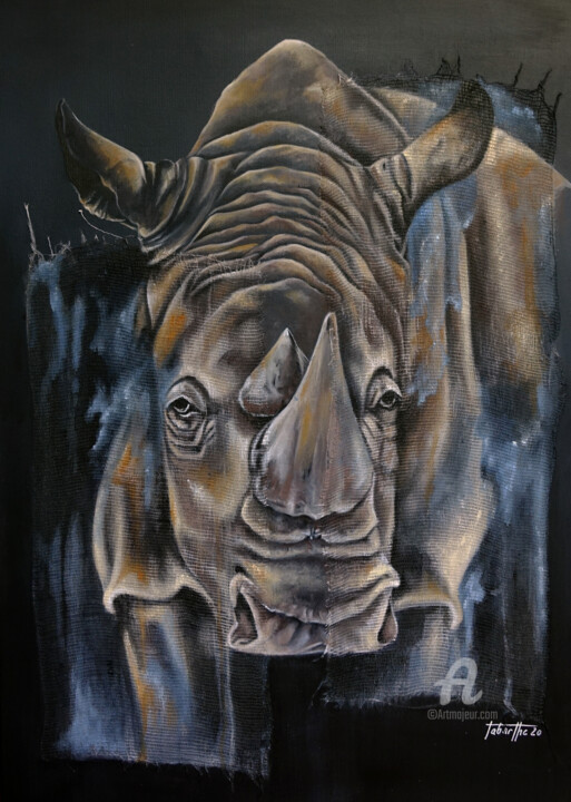 Malarstwo zatytułowany „White rhino” autorstwa Bérengère Labarthe (Lab-Art), Oryginalna praca, Akryl Zamontowany na Drewnian…