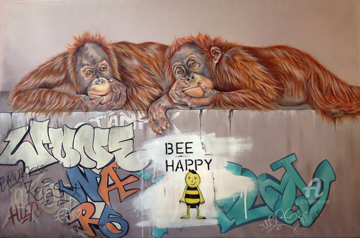 Peinture intitulée "Bee Happy !!" par Bérengère Labarthe (Lab-Art), Œuvre d'art originale, Acrylique