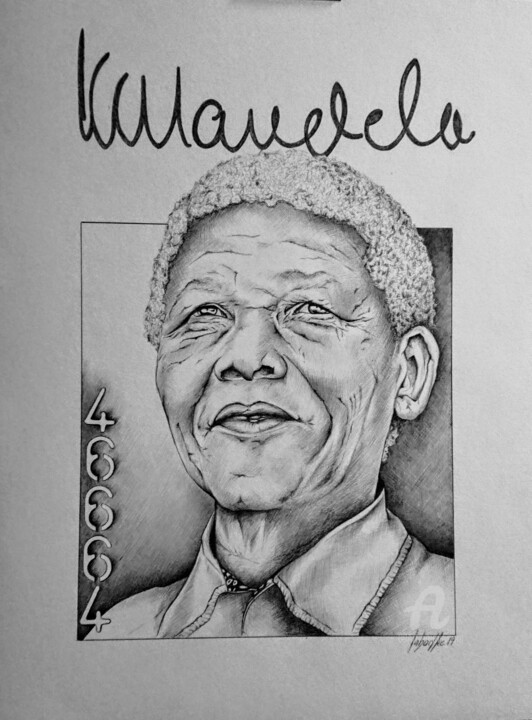 Disegno intitolato "Mandela 46664" da Bérengère Labarthe (Lab-Art), Opera d'arte originale, Biro