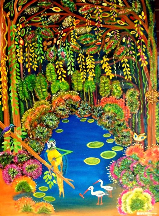 Pintura intitulada "Amazônia paraiso tr…" por Berenic Bere, Obras de arte originais, Acrílico