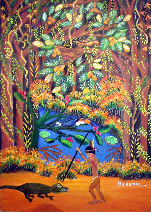 Painting titled "O jacare, acrílica…" by Berenic Bere, Original Artwork, Oil