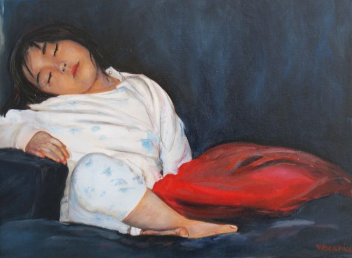 Peinture intitulée "le sommeil de l'enf…" par Bérénice Bertin, Œuvre d'art originale, Huile Monté sur Châssis en bois