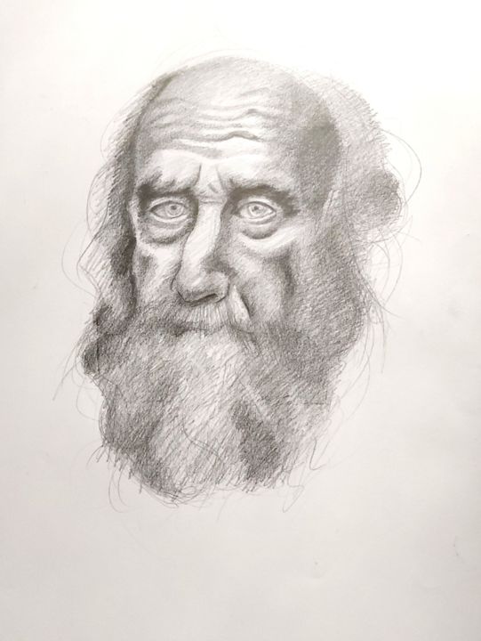 Tekening getiteld "Old Man" door Beren Özyurt, Origineel Kunstwerk, Houtskool