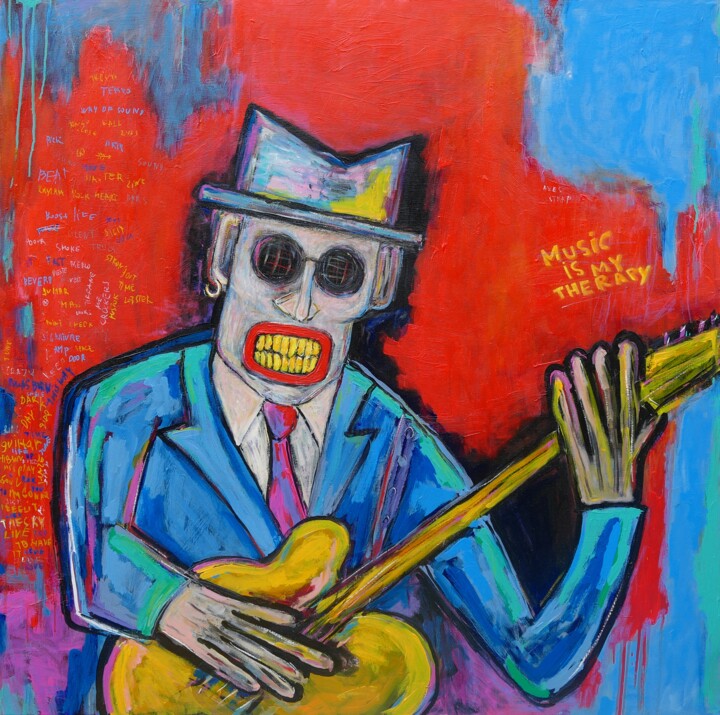 Painting titled "Man with guitar" by Berez, Original Artwork, Acrylic