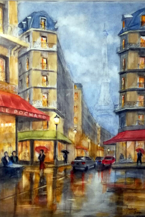 Painting titled "Paris - rue des Arts" by Berge Areslanian, Original Artwork, Watercolor
