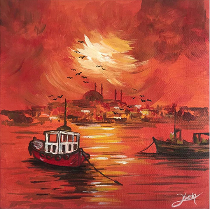 Painting titled "Sunset Orange" by Berin Dogu, Original Artwork, Acrylic