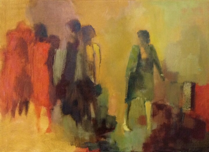 Painting titled "nostalgie" by Bernadette Beauwin, Original Artwork, Oil Mounted on Wood Stretcher frame