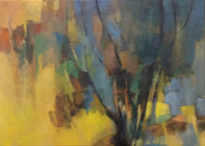 Painting titled "arbre" by Bernadette Beauwin, Original Artwork, Oil Mounted on Wood Stretcher frame