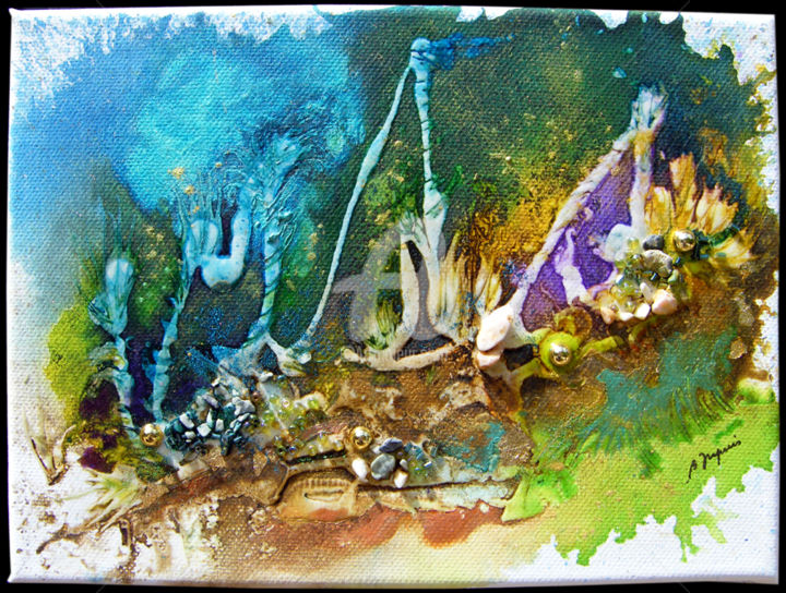 Collages titled "Paysage marin - Mar…" by Bernadette Dupuis, Original Artwork