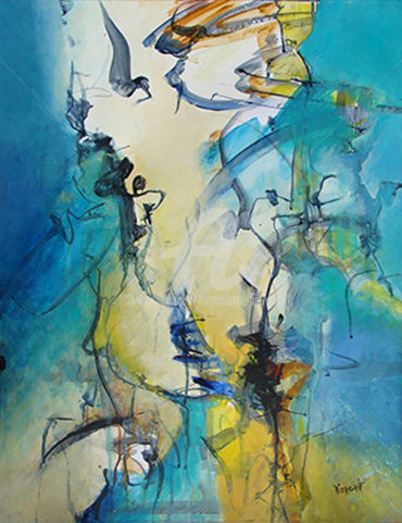 Malarstwo zatytułowany „Rapsody-in-blue” autorstwa Pierdait, Oryginalna praca, Akryl