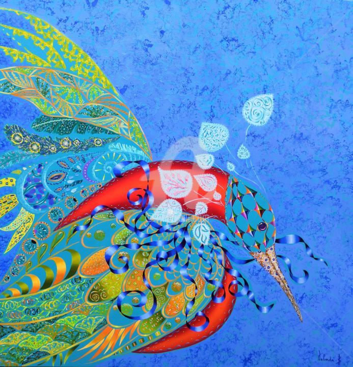 Peinture intitulée "l'oiseau rare" par Bernadette Taborda, Œuvre d'art originale, Huile