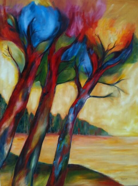 Painting titled "Arbres" by Bernadette Wijas, Original Artwork, Oil