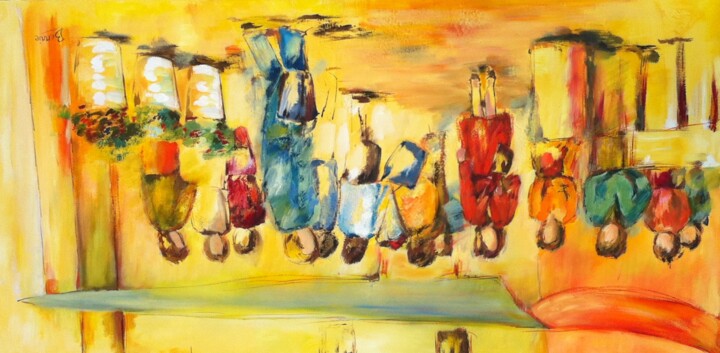 Peinture intitulée "Marché" par Bernadette Wijas, Œuvre d'art originale, Huile