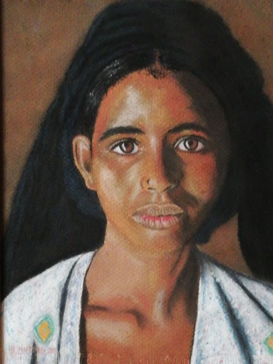 Painting titled "Jeune touareg" by Bernadette Huynen, Original Artwork, Pastel