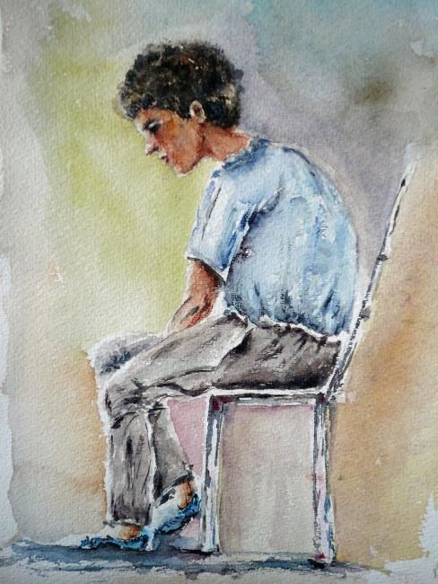 Peinture intitulée "Jeune garçon" par Bernard, Œuvre d'art originale, Huile