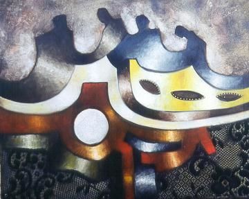 Painting titled "Cérébral carnaval" by Bernard Alaux, Original Artwork