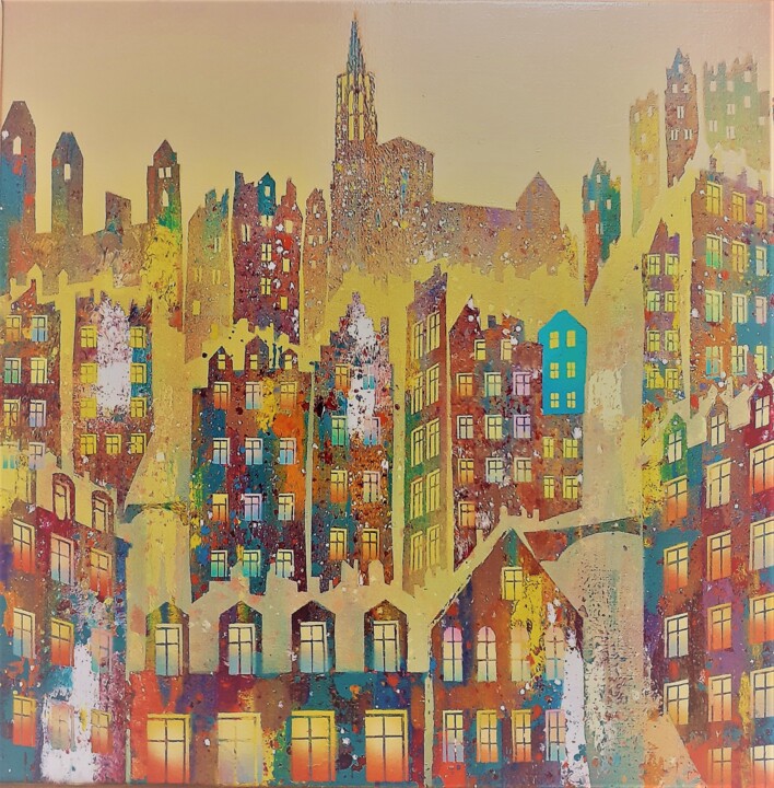 Peinture intitulée "Symphonie urbaine 01" par Bernard Ambielle, Œuvre d'art originale, Huile