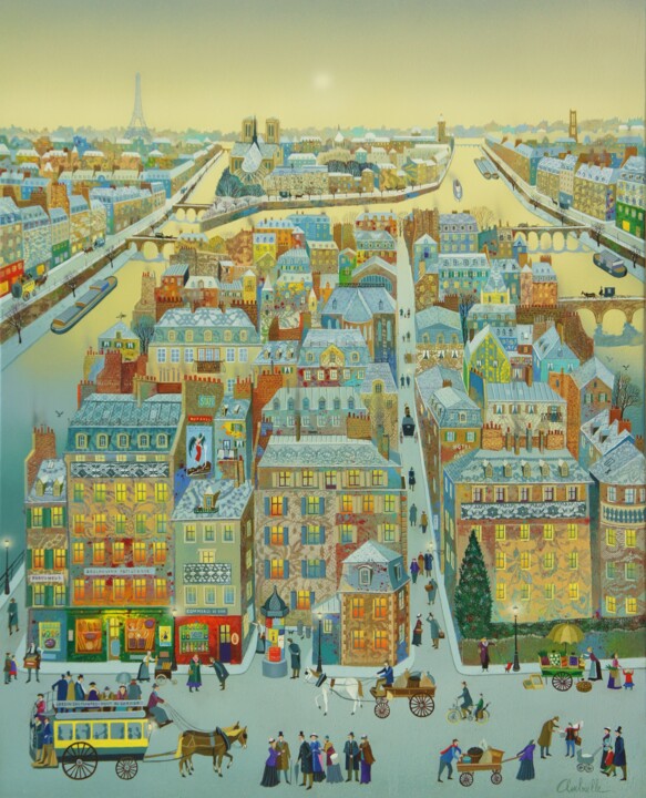 Peinture intitulée "LA ROMANCE DE PARIS" par Bernard Ambielle, Œuvre d'art originale, Huile