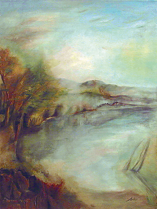Peinture intitulée "Rêverie au lac #art…" par Bernard Amiot, Œuvre d'art originale, Huile Monté sur Châssis en bois