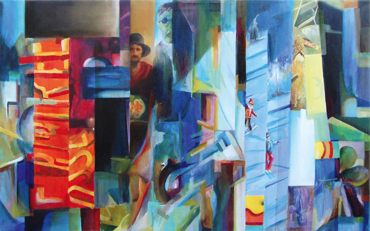 Peinture intitulée "Puzzle 4 saisons" par Bernard Amiot, Œuvre d'art originale, Huile Monté sur Châssis en bois