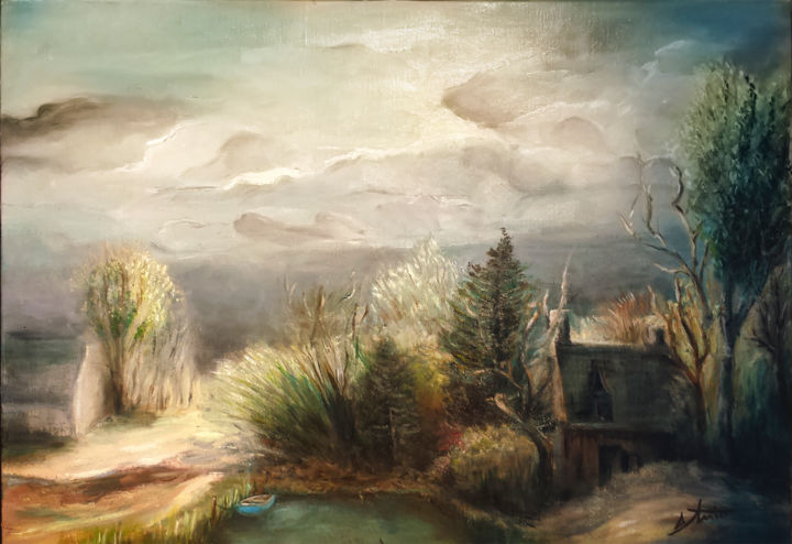 Painting titled "lumiere-avant-l ora…" by Bernard Amiot, Original Artwork, Oil