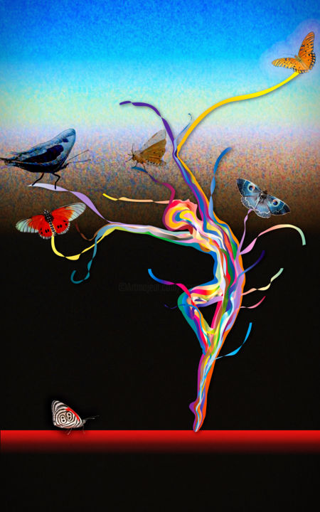 Digital Arts titled "Ballet pour papillo…" by Bernard Amiot, Original Artwork, Photo Montage