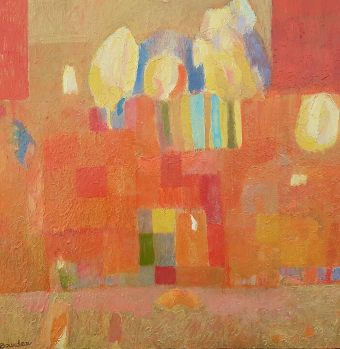 Peinture intitulée "Composition orange" par Bernard Bourdeau Planté, Œuvre d'art originale, Huile Monté sur Châssis en bois