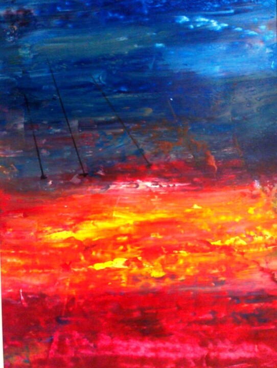 Peinture intitulée "rouge-et-bleu-50x40…" par Bernard Courtalon (courtaloni), Œuvre d'art originale, Acrylique