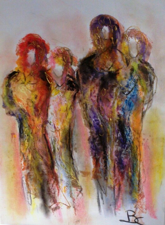 Schilderij getiteld "Ensemble" door Bernard Courtalon (courtaloni), Origineel Kunstwerk, Aquarel